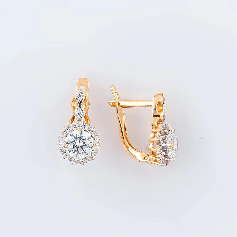 Серьги с фианитом из красного золота 585 пробы