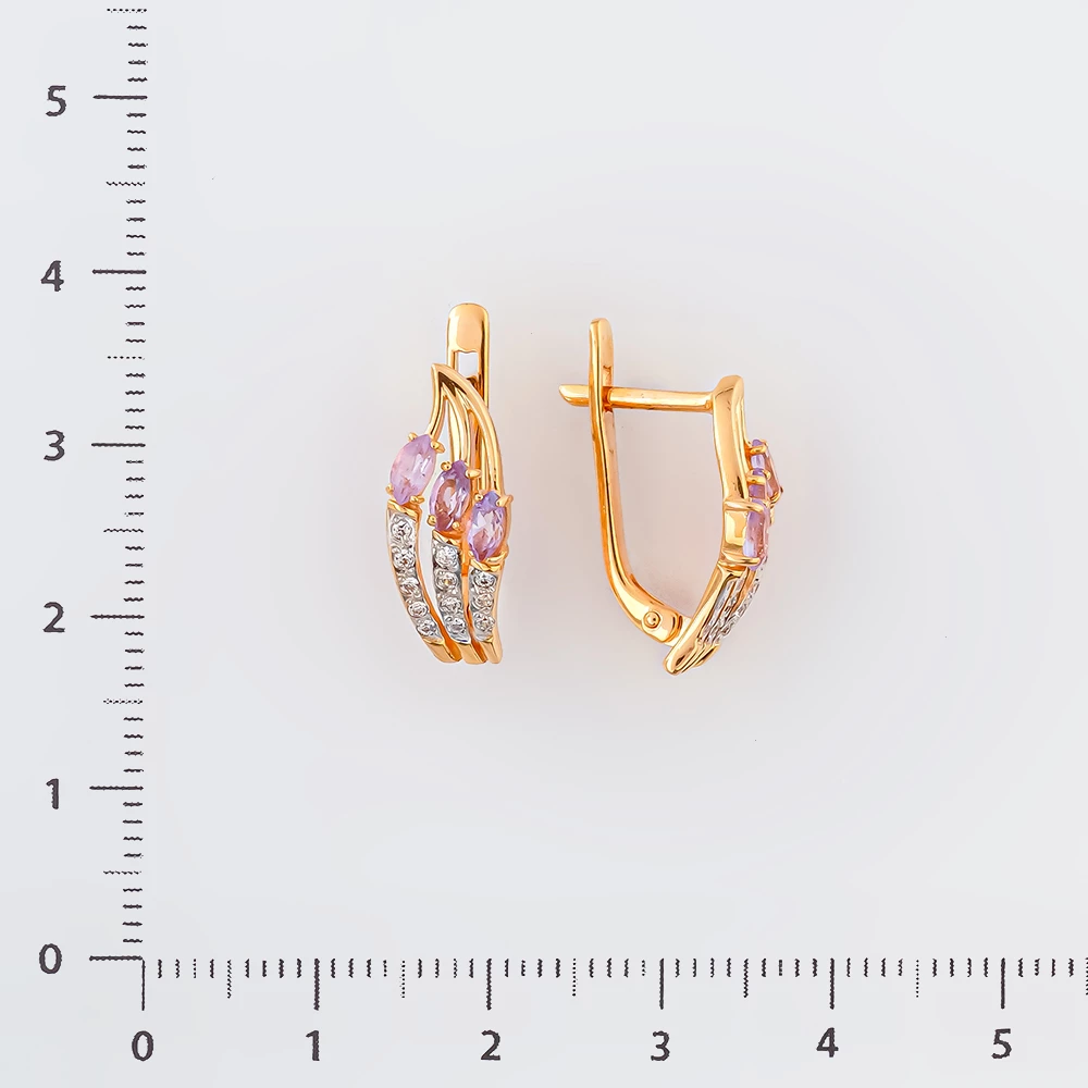 Серьги с аметистом из красного золота 585 пробы