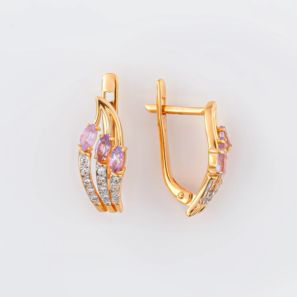 Серьги с аметистом из красного золота 585 пробы