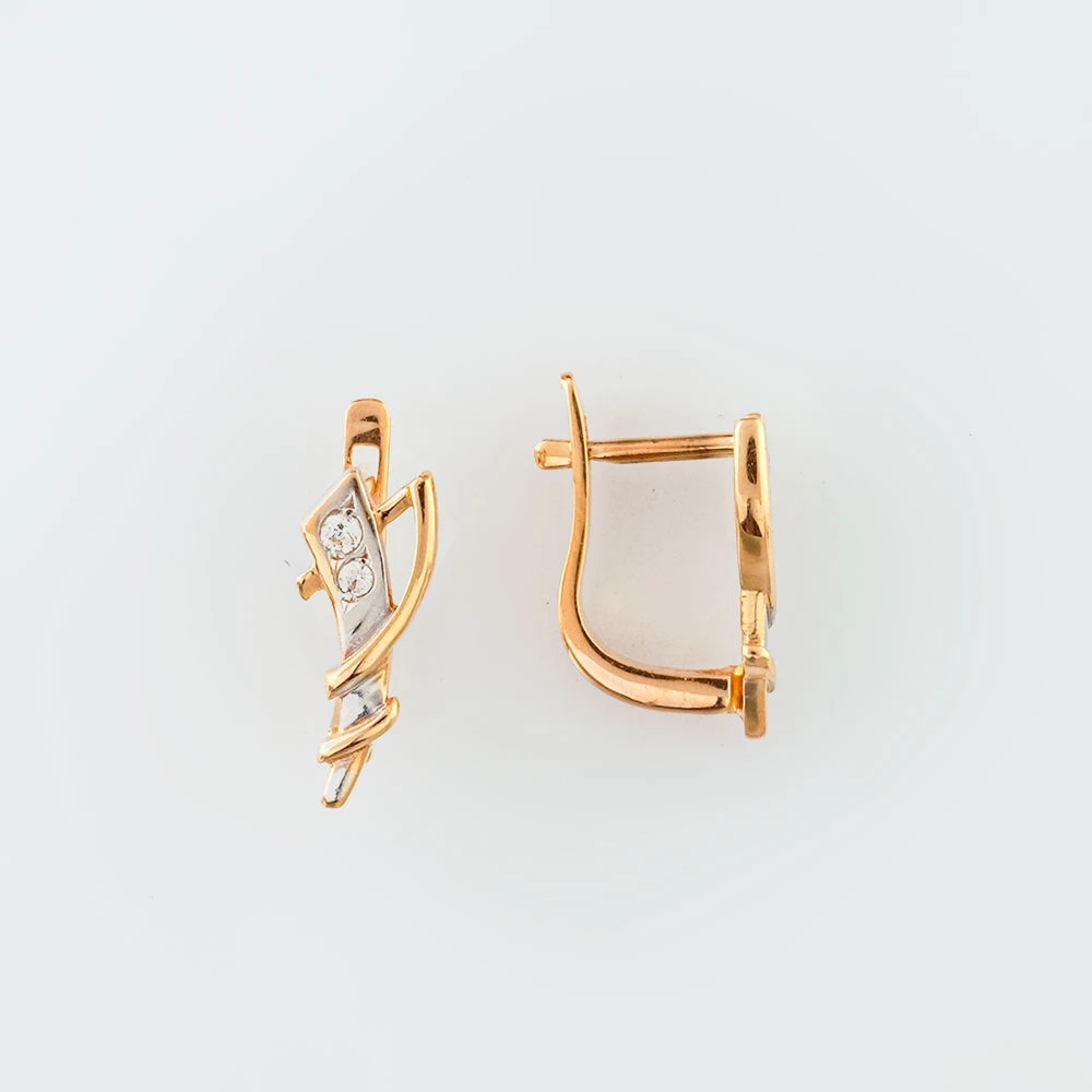 Серьги с фианитом из красного золота 585 пробы