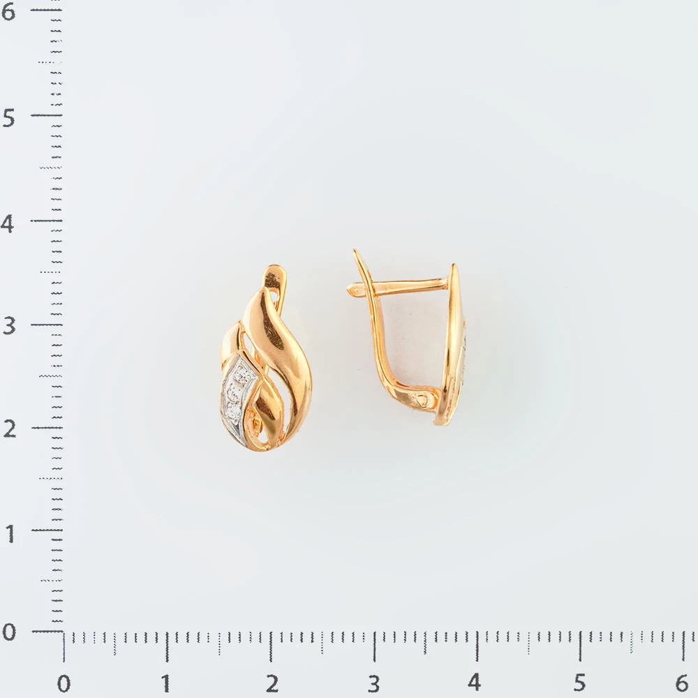 Серьги с фианитом из красного золота 585 пробы