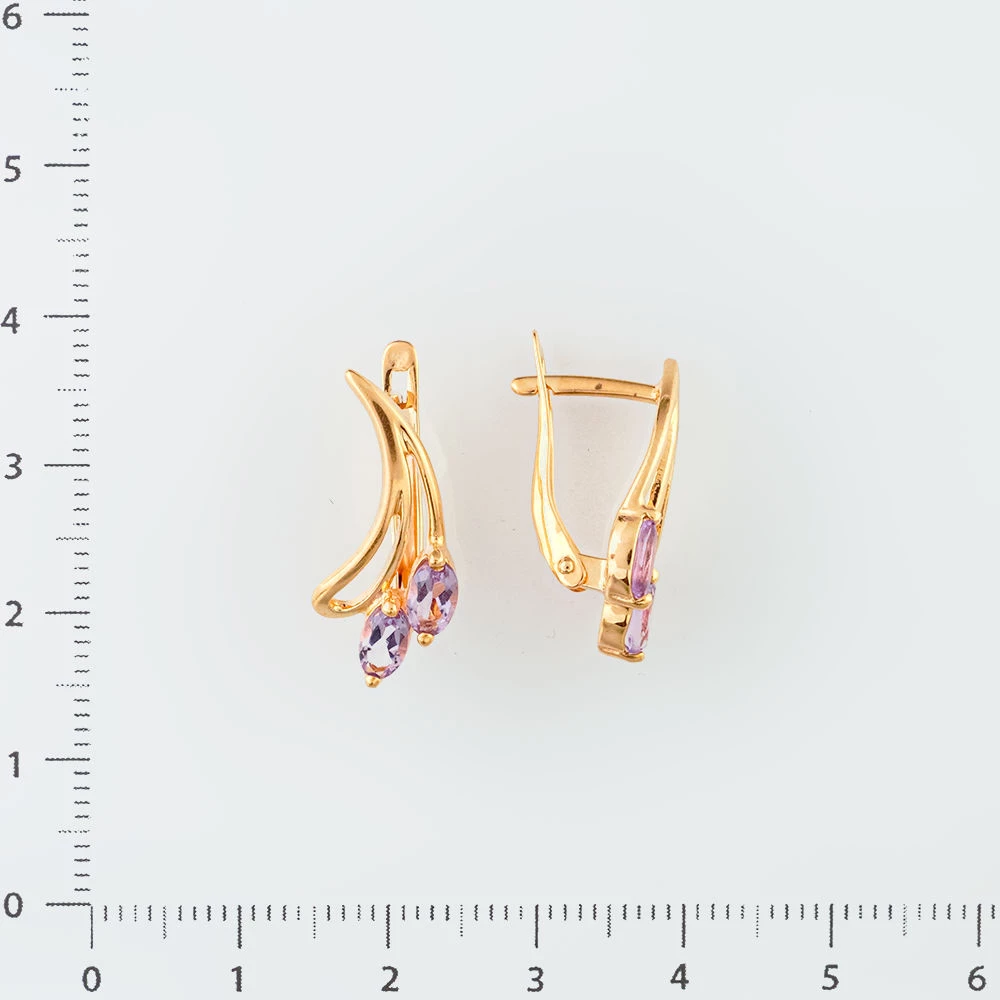 Серьги с аметистом из красного золота 585 пробы