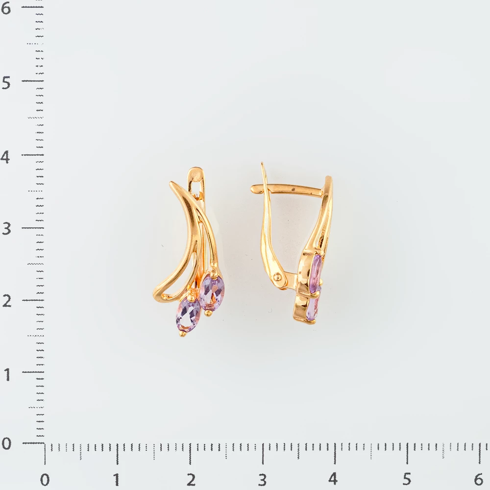 Серьги с аметистом из красного золота 585 пробы