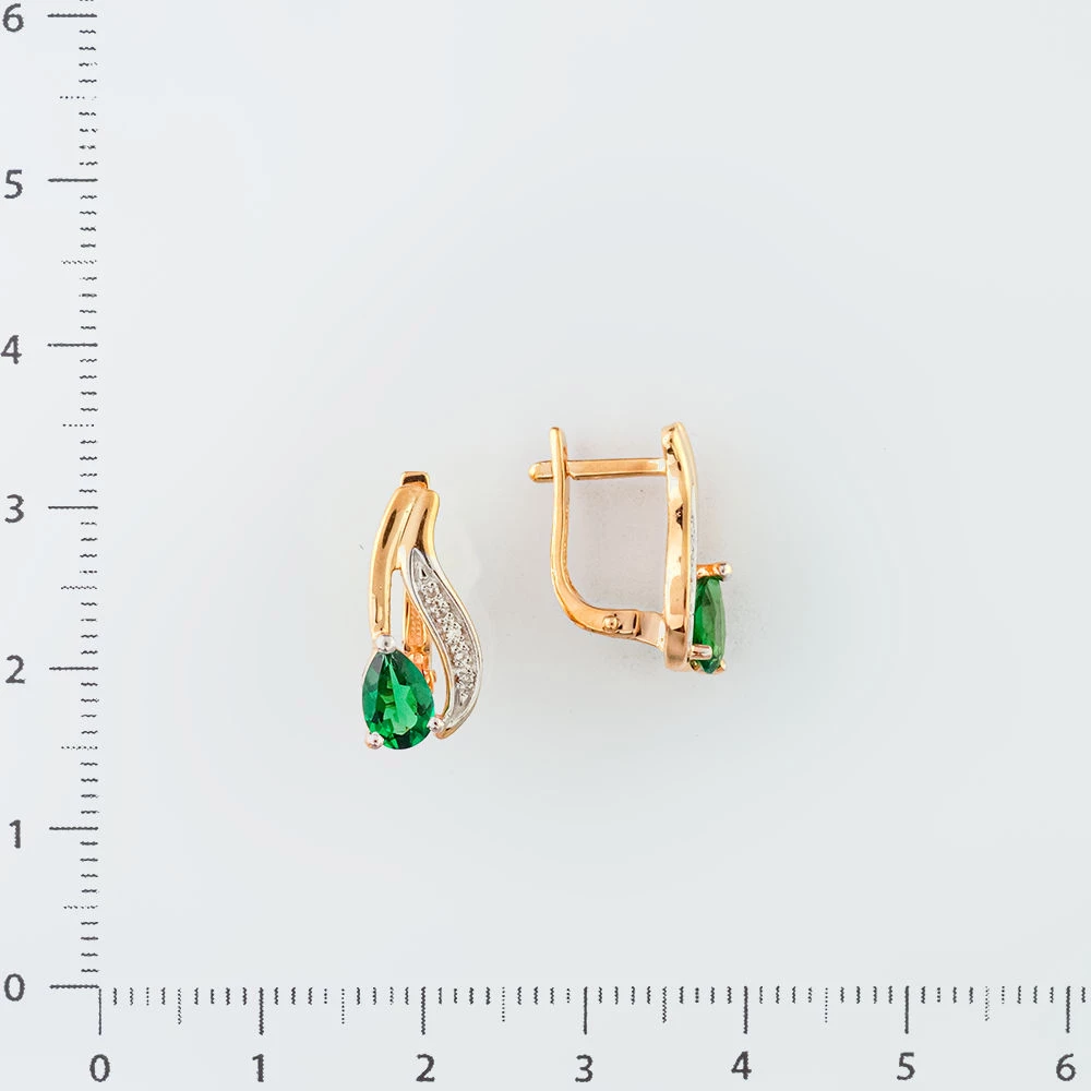 Серьги с изумрудом синтетическим из красного золота 585 пробы