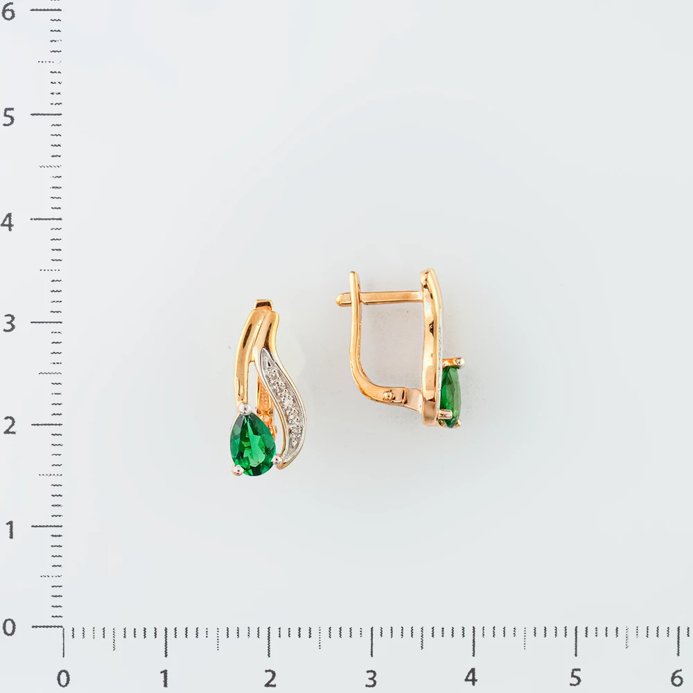 Серьги с изумрудом синтетическим из красного золота 585 пробы