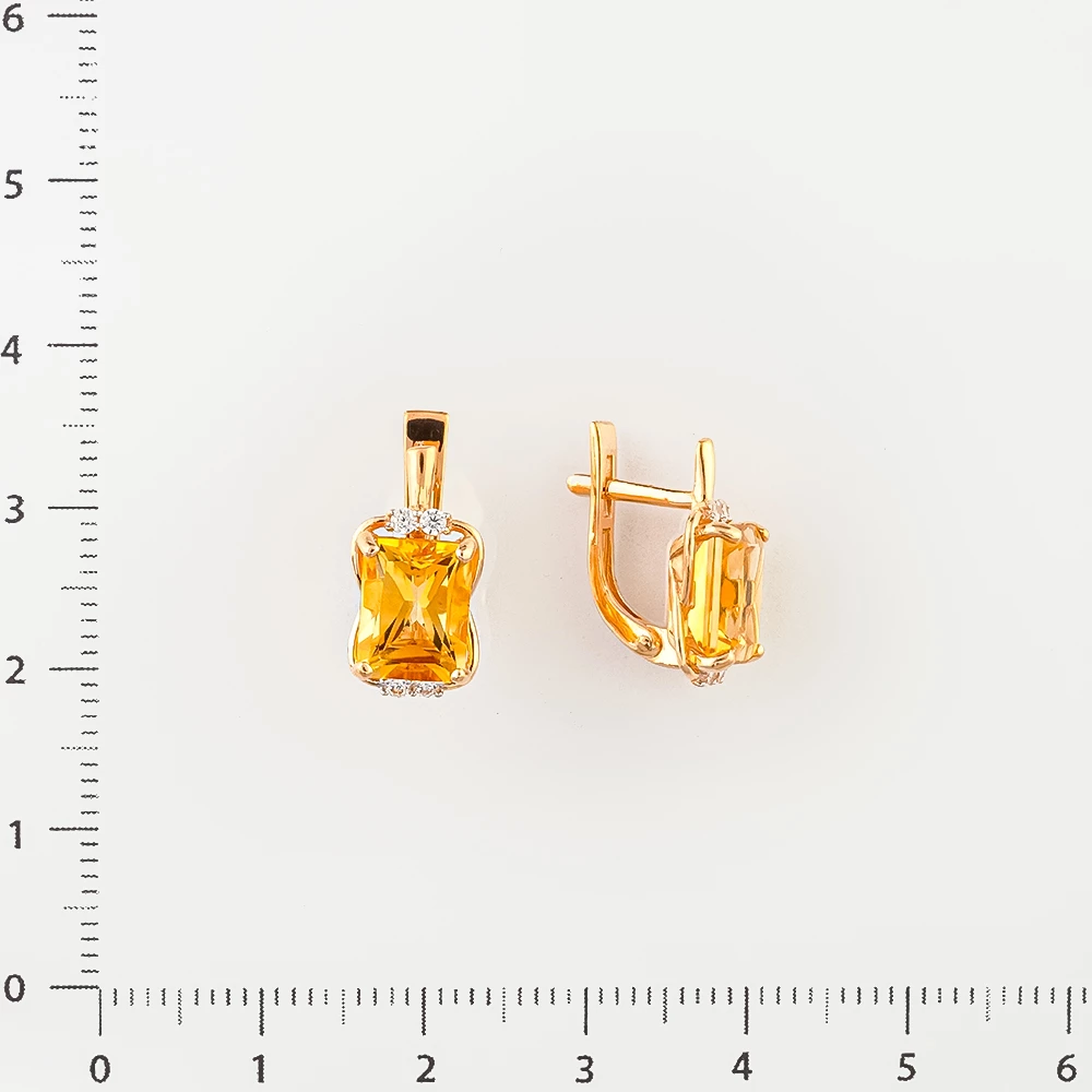 Серьги с цитрином из красного золота 585 пробы