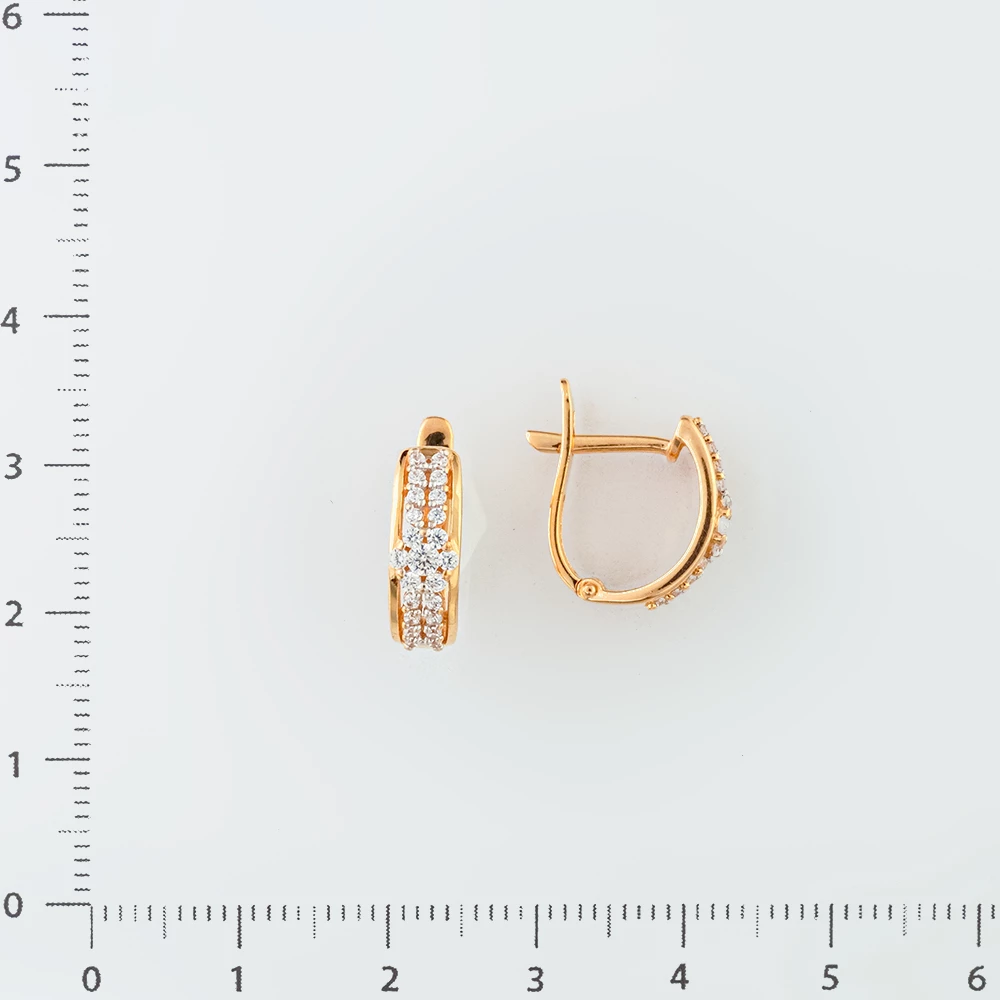 Серьги с фианитом из красного золота 585 пробы