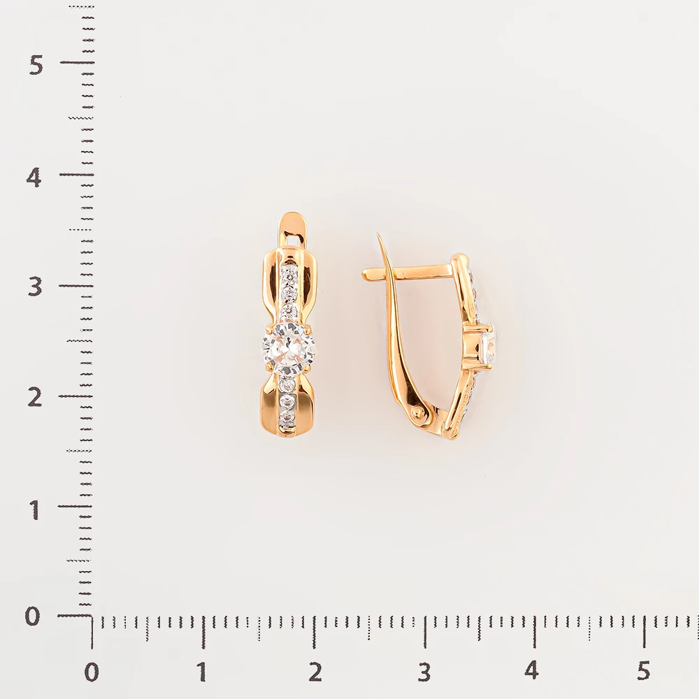 Серьги с фианитом из красного золота 585 пробы