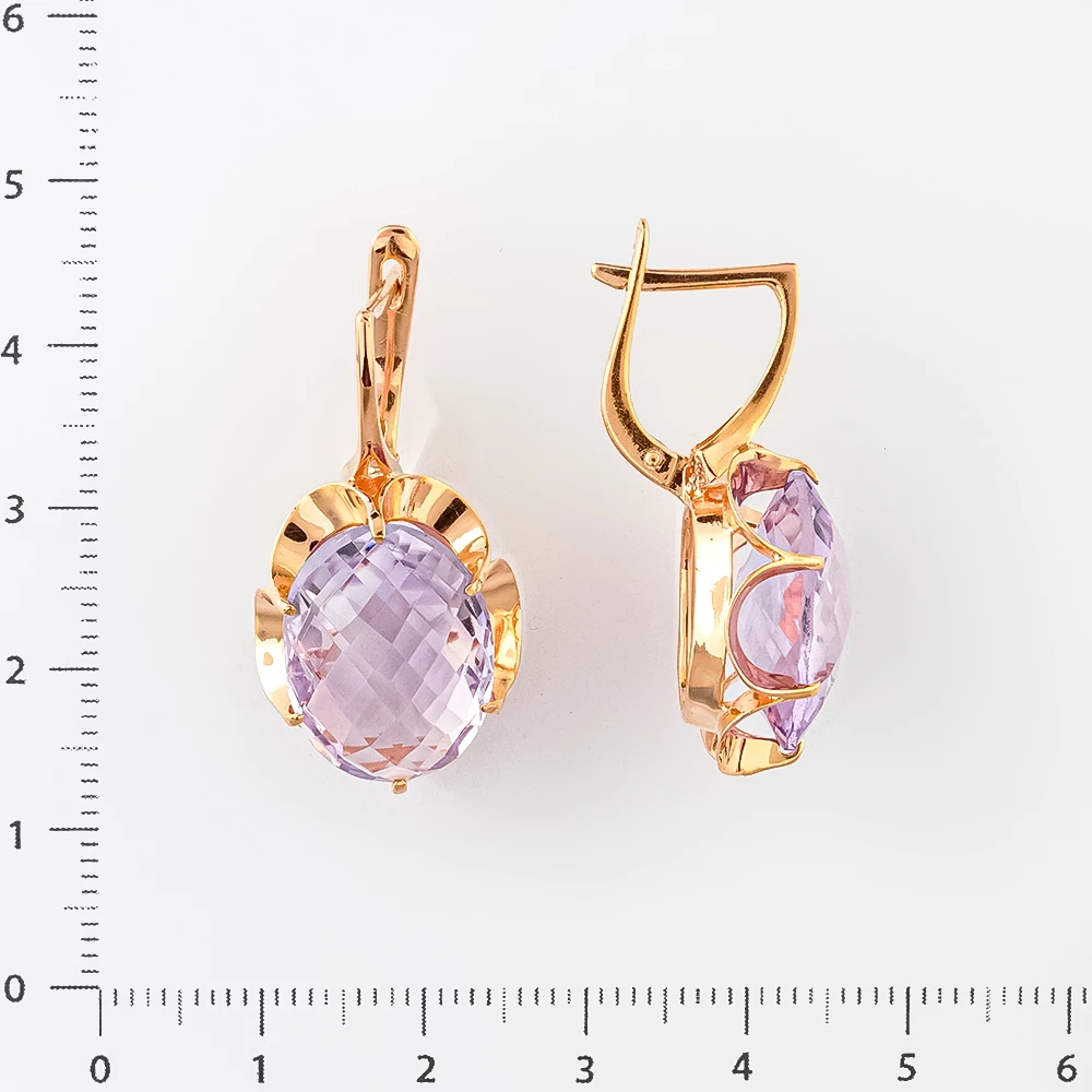 Серьги с аметистом из красного золота 585 пробы