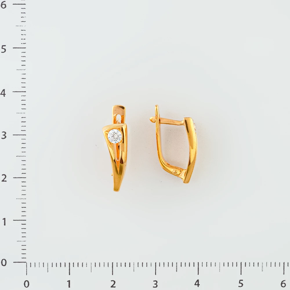 Серьги с фианитом из красного золота 585 пробы