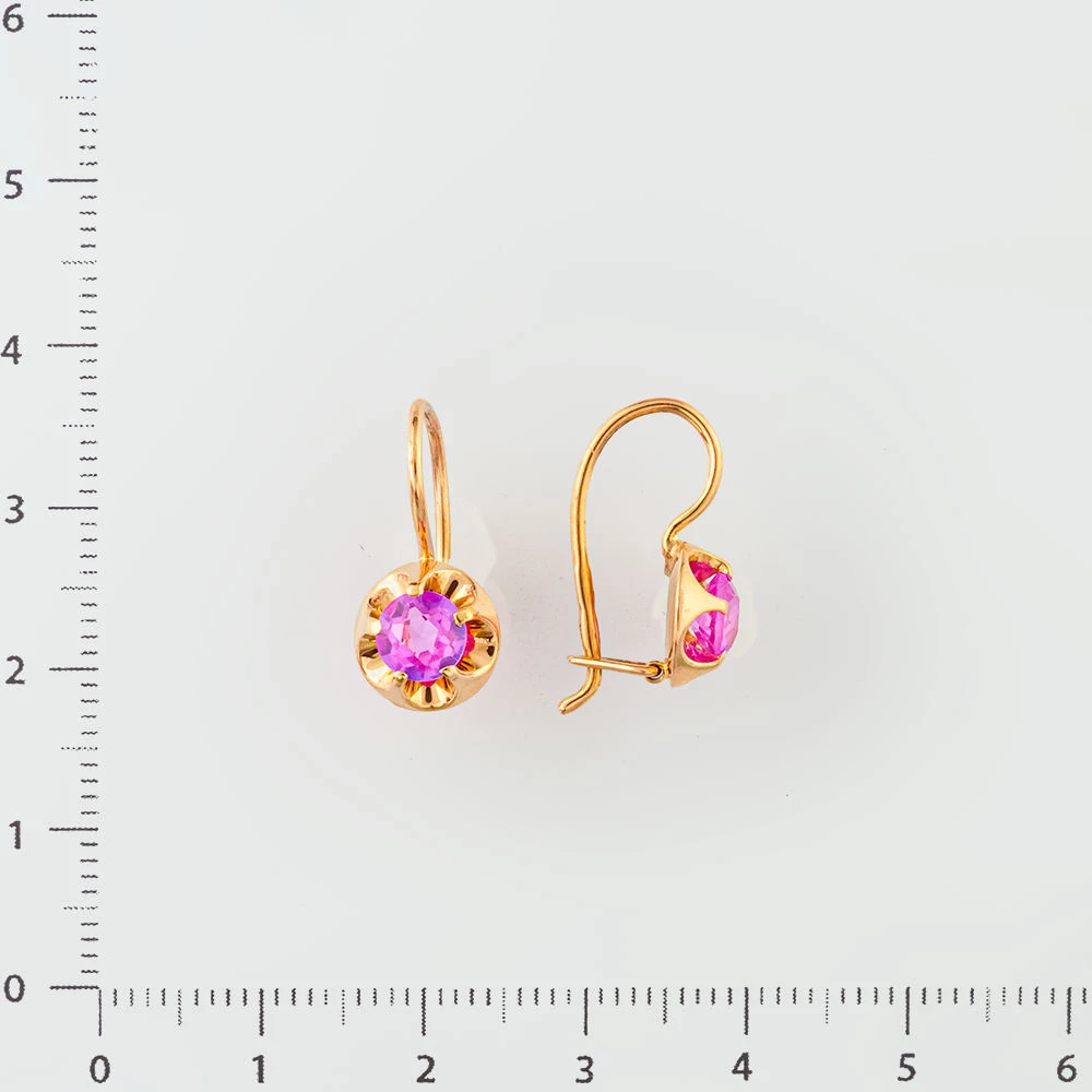 Серьги с фианитом из красного золота 583 пробы