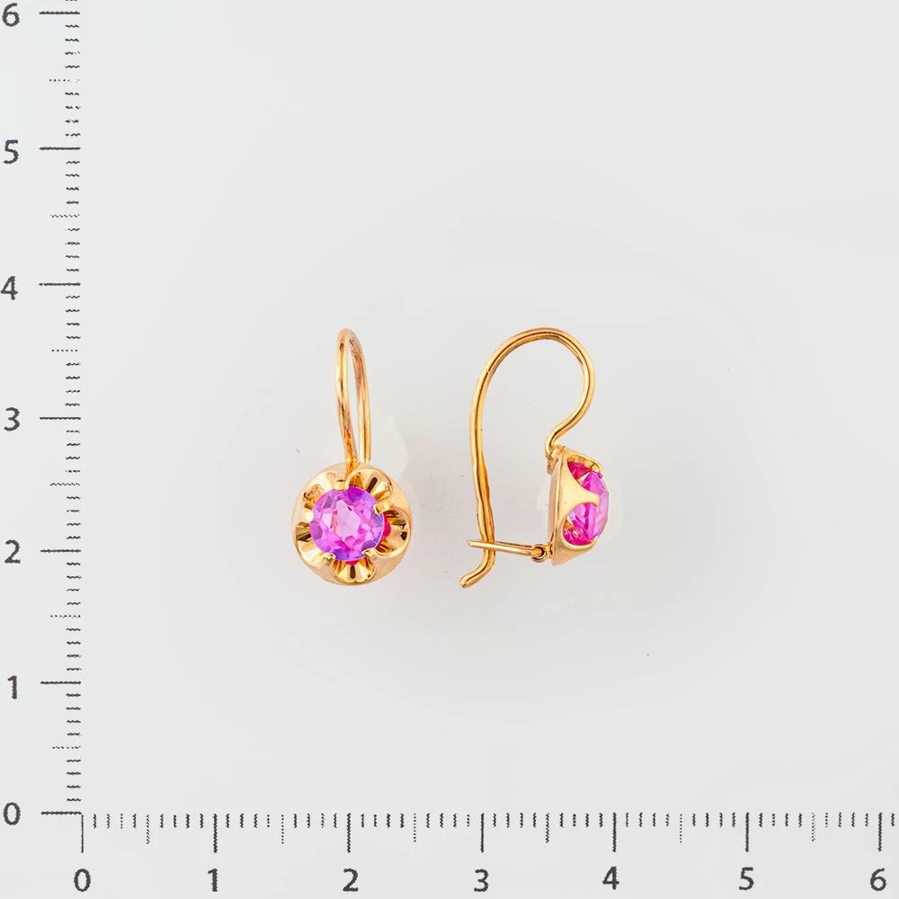Серьги с фианитом из красного золота 583 пробы