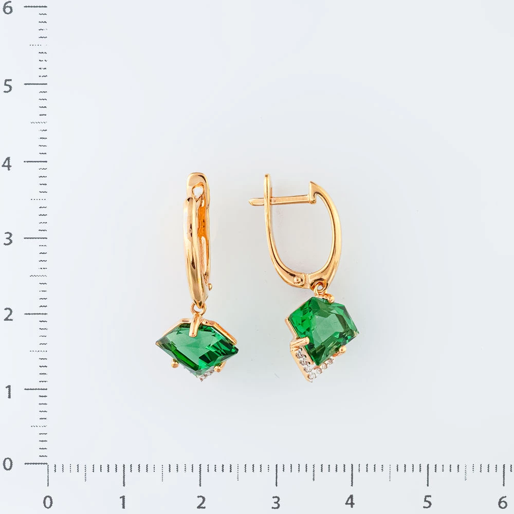 Серьги с кварцем синтетическим из красного золота 585 пробы