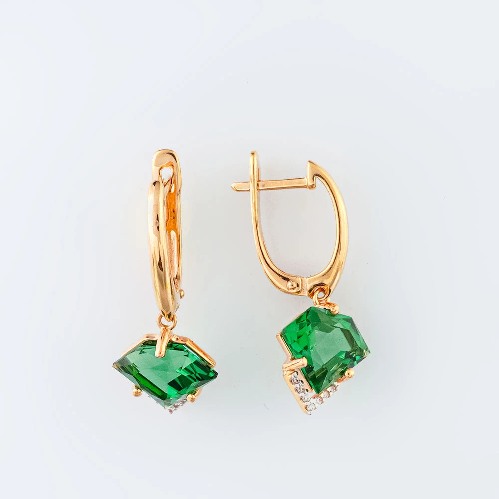 Серьги с кварцем синтетическим из красного золота 585 пробы