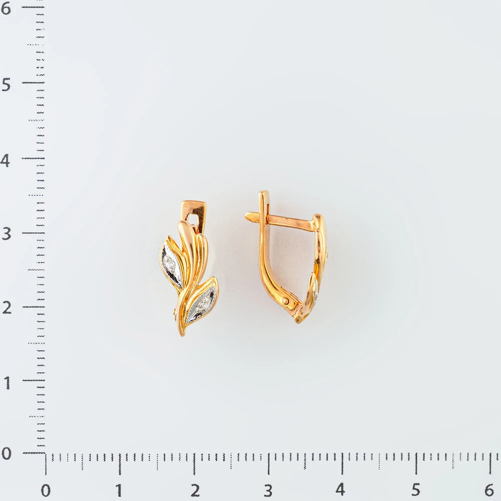 Серьги с фианитом из красного золота 585 пробы