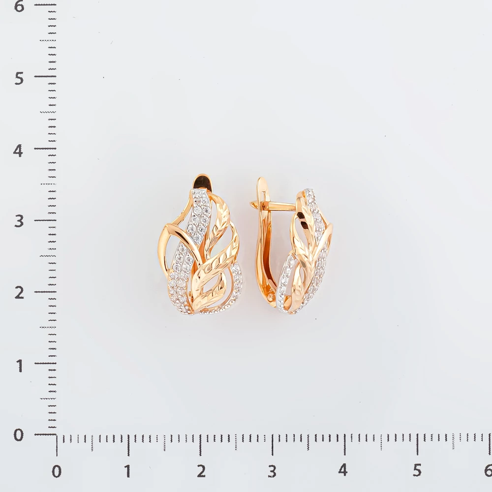 Серьги с фианитом из красного золота 585 пробы