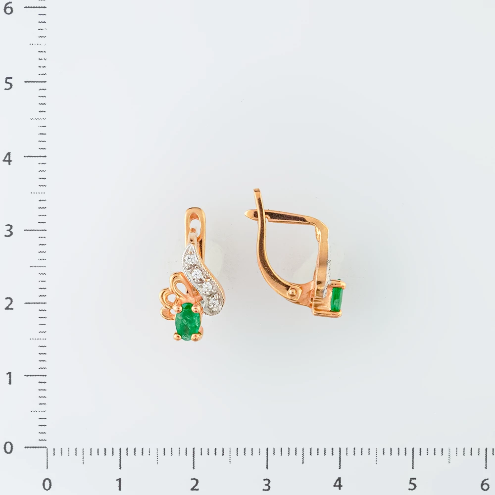 Серьги с изумрудом из красного золота 585 пробы