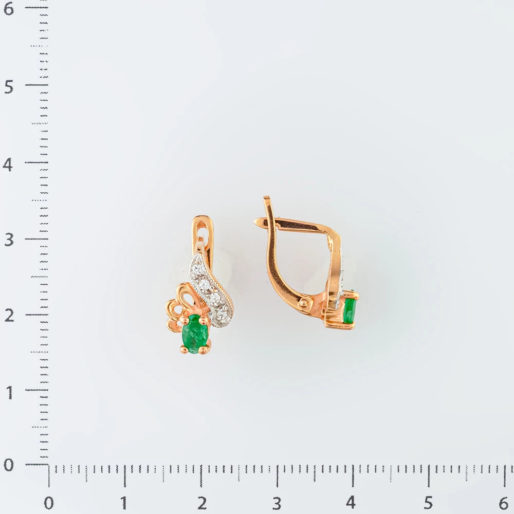 Серьги с изумрудом из красного золота 585 пробы