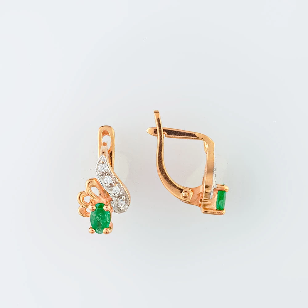 Серьги с изумрудом из красного золота 585 пробы