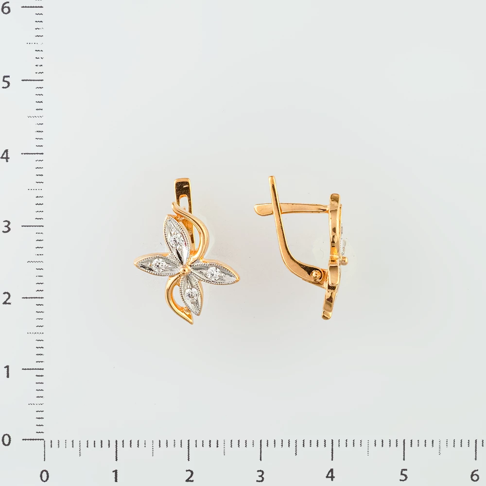 Серьги с фианитом из красного золота 585 пробы
