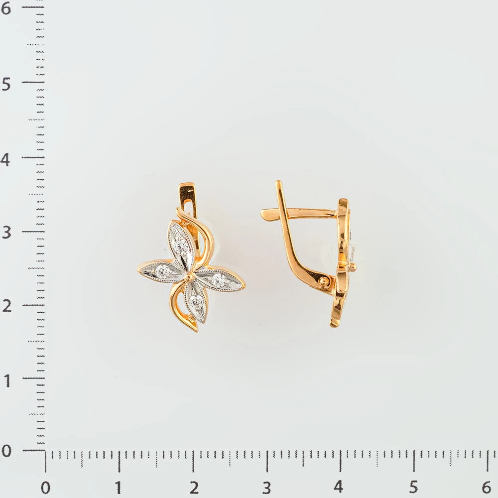 Серьги с фианитом из красного золота 585 пробы
