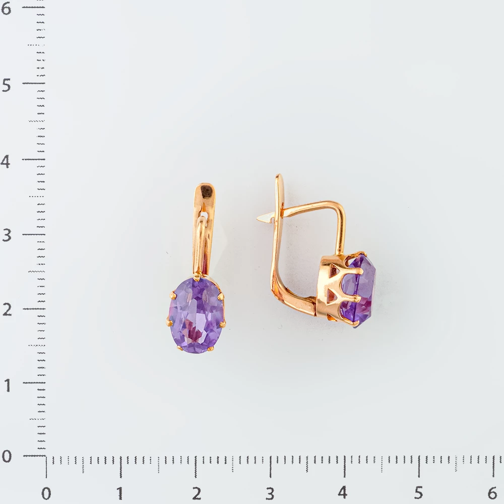 Серьги с фианитом из красного золота 583 пробы