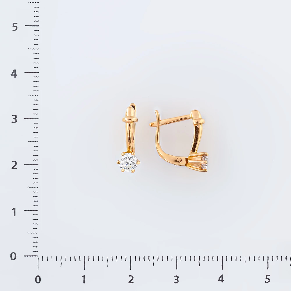 Серьги с фианитом из красного золота 585 пробы