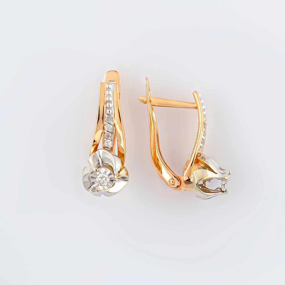 Серьги с бриллиантом из красного золота 585 пробы