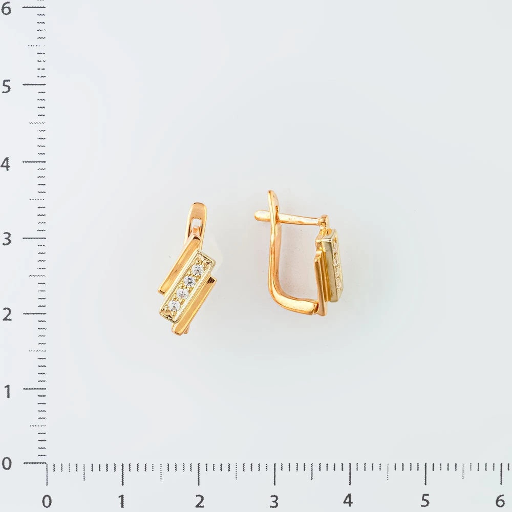 Серьги с фианитом из красного золота 585 пробы