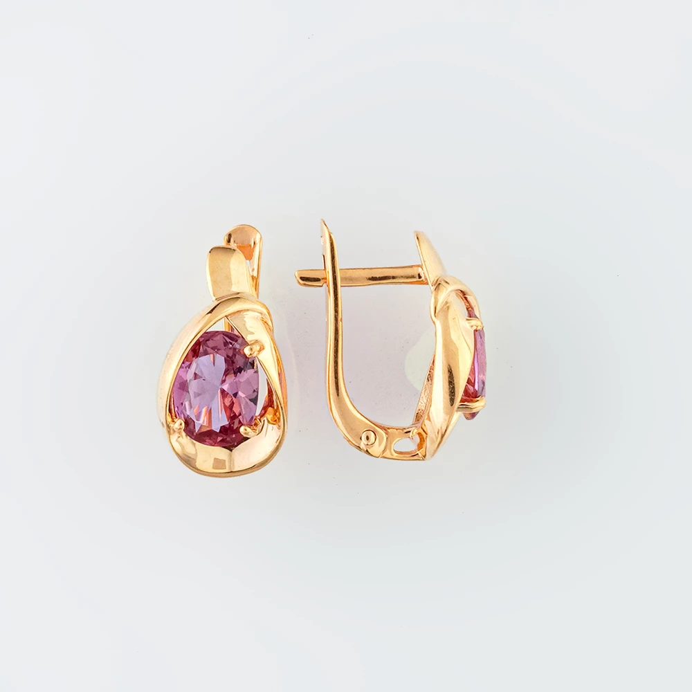 Серьги с фианитом из красного золота 585 пробы