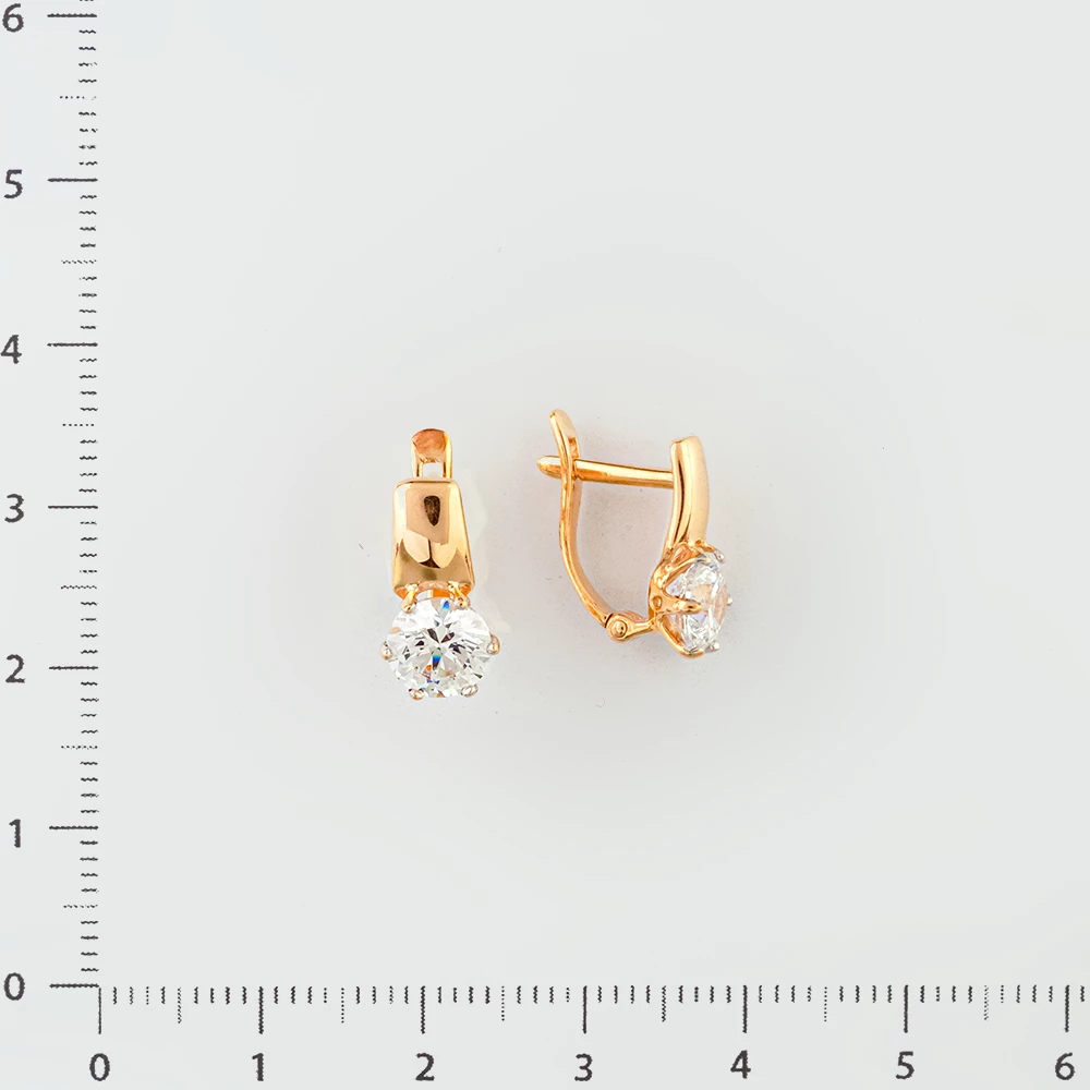 Серьги с фианитом из красного золота 585 пробы