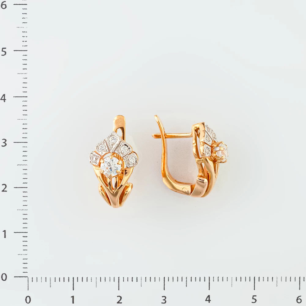 Серьги с фианитом из красного золота 585 пробы