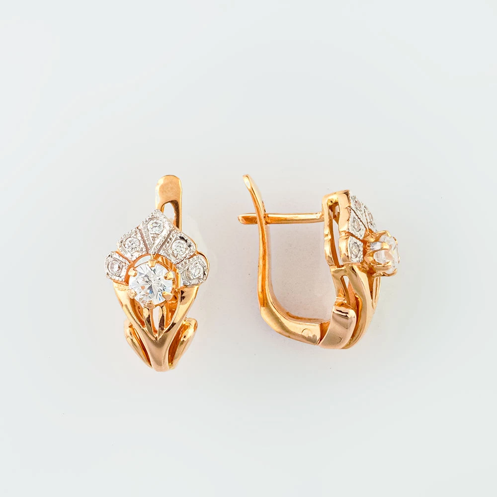 Серьги с фианитом из красного золота 585 пробы