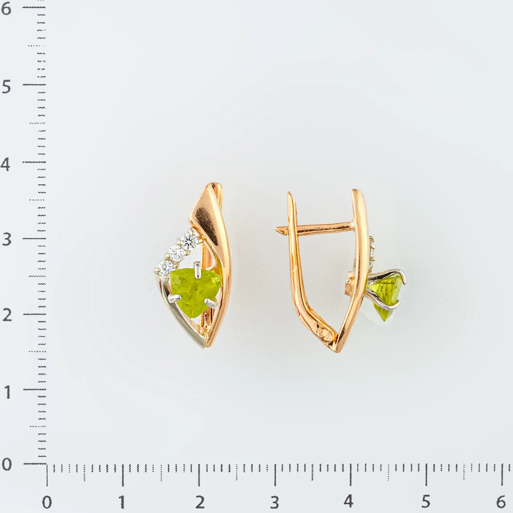 Серьги с хризолитом из красного золота 585 пробы