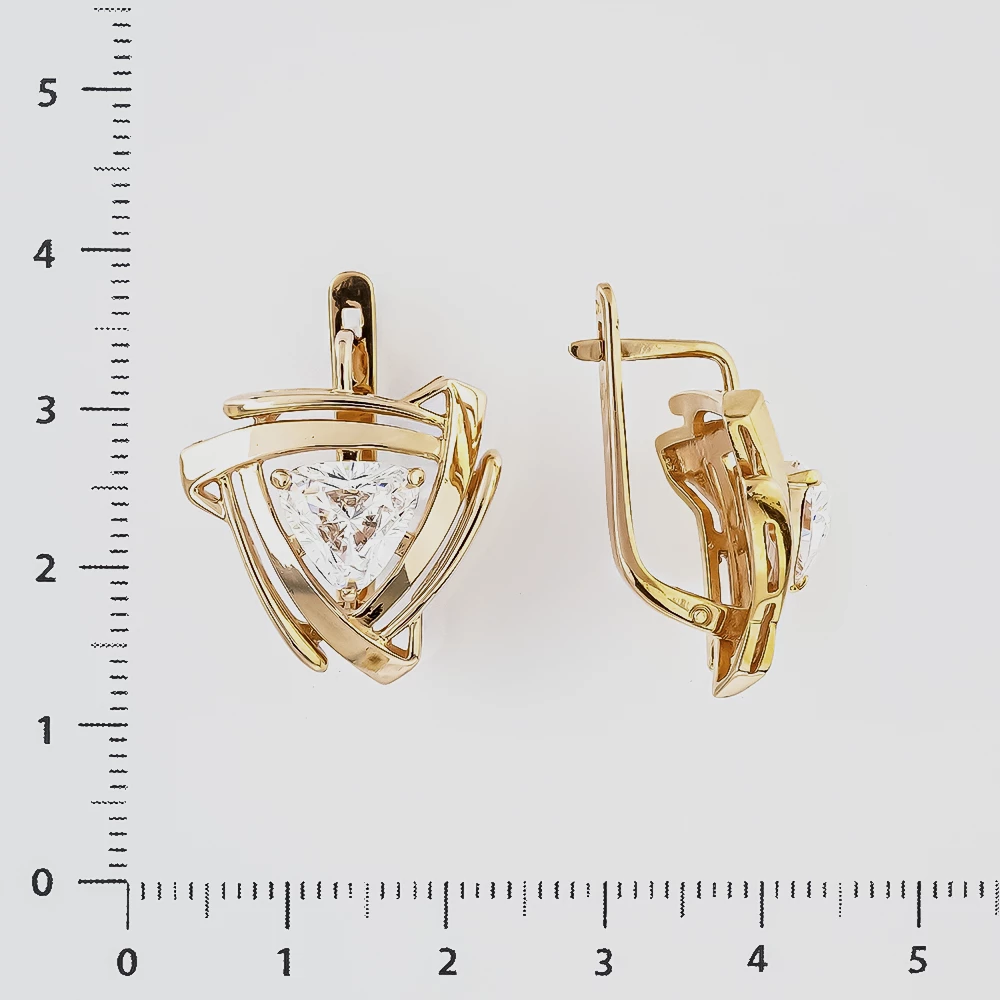 Серьги с фианитом из красного золота 585 пробы