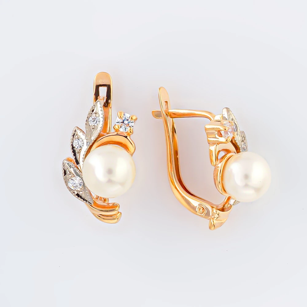 Серьги с культивированным жемчугом из красного золота 585 пробы