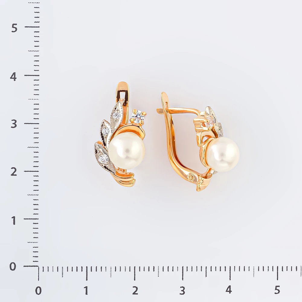 Серьги с культивированным жемчугом из красного золота 585 пробы