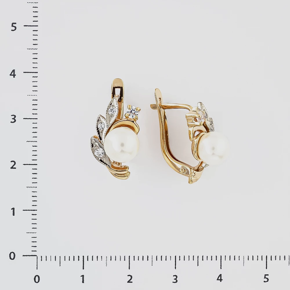 Серьги с культивированным жемчугом из красного золота 585 пробы