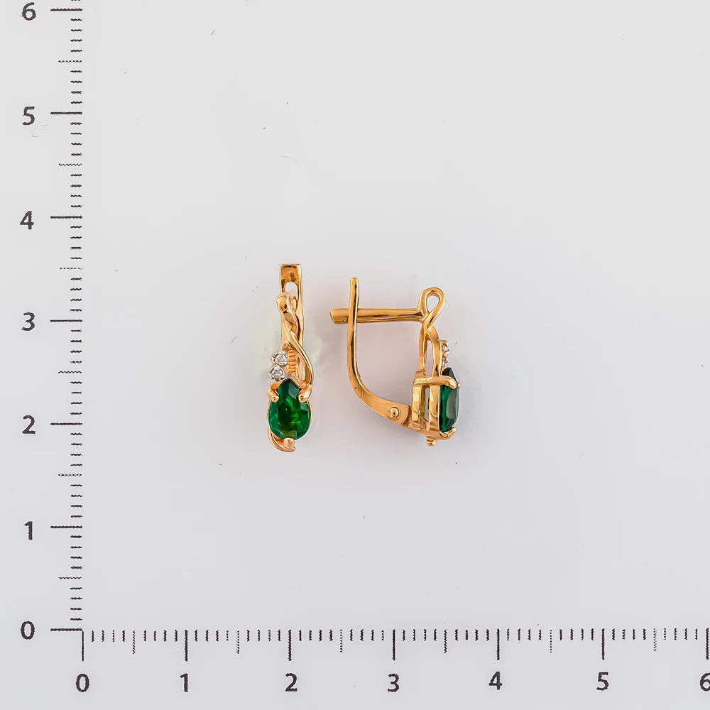 Серьги с изумрудом синтетическим из красного золота 585 пробы