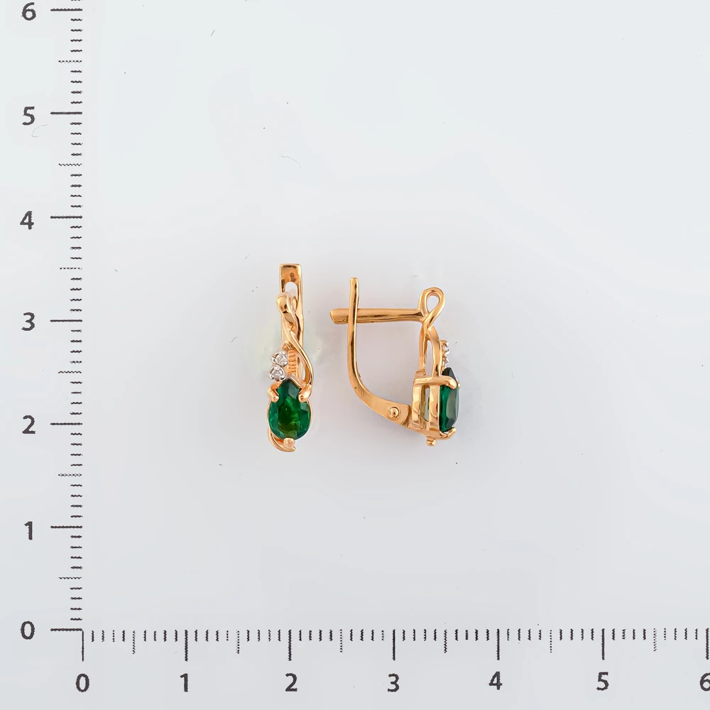 Серьги с изумрудом синтетическим из красного золота 585 пробы