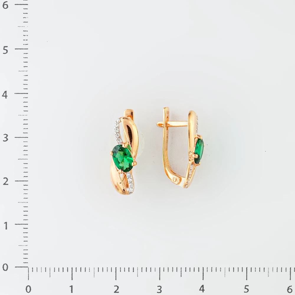 Серьги с изумрудом синтетическим из красного золота 585 пробы
