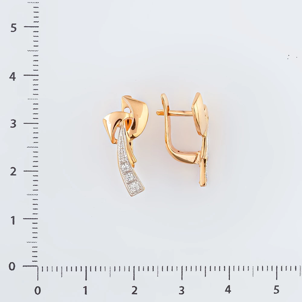 Серьги с фианитом из красного золота 585 пробы