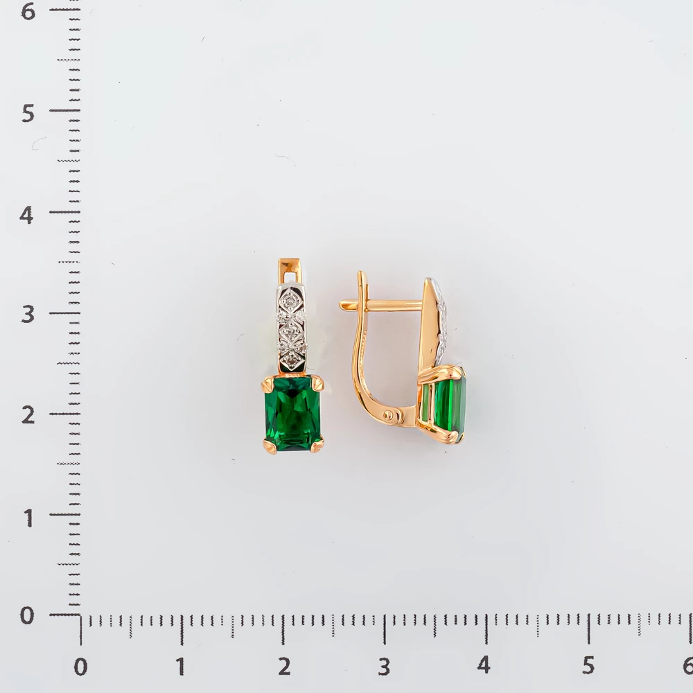 Серьги с изумрудом синтетическим из красного золота 585 пробы