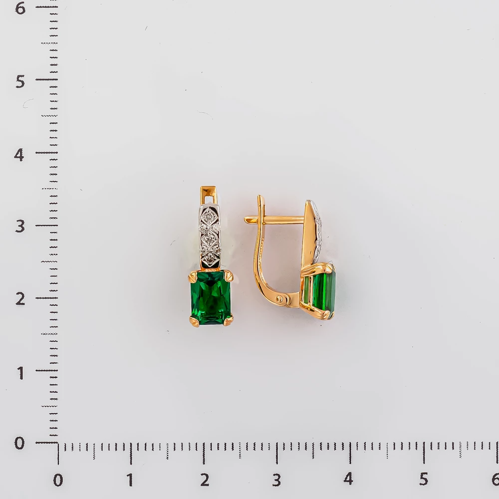 Серьги с изумрудом синтетическим из красного золота 585 пробы