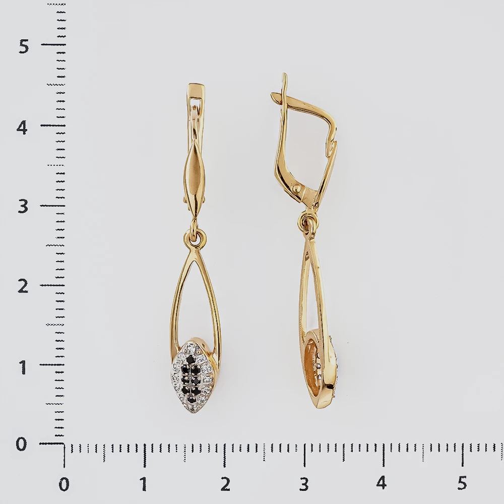 Серьги с фианитом из красного золота 585 пробы