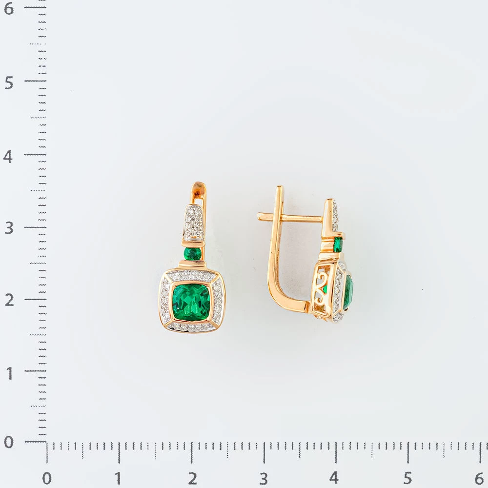 Серьги с изумрудом синтетическим из красного золота 585 пробы
