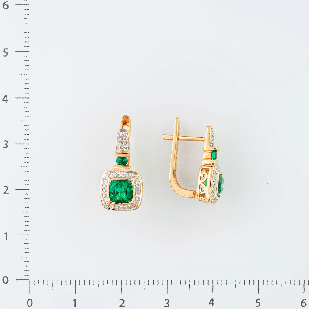 Серьги с изумрудом синтетическим из красного золота 585 пробы