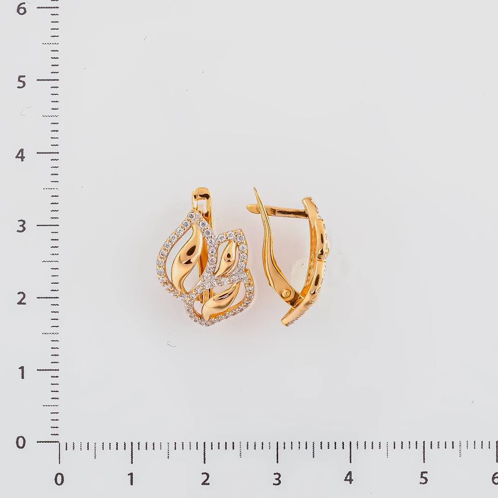 Серьги с фианитом из красного золота 585 пробы