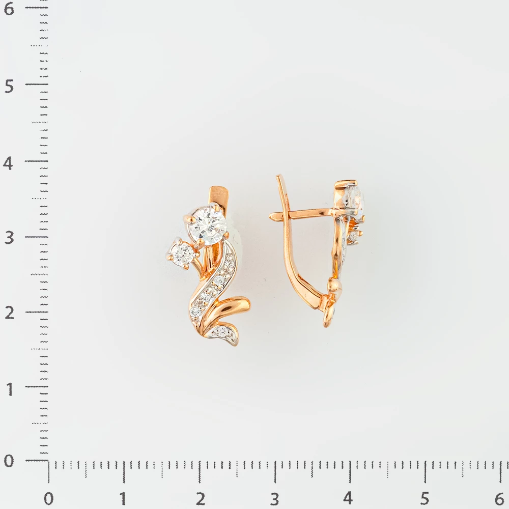 Серьги с фианитом из красного золота 585 пробы
