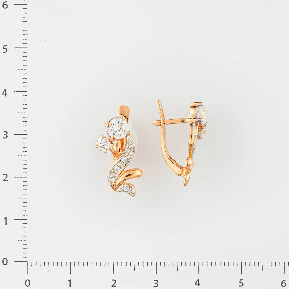 Серьги с фианитом из красного золота 585 пробы